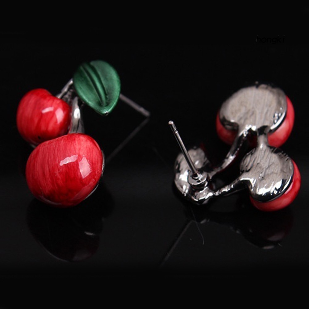 (Hàng Mới Về) 1 Bộ vòng cổ + Bông Tai Hình Quả Cherry Đỏ Phong Cách Cổ Điển