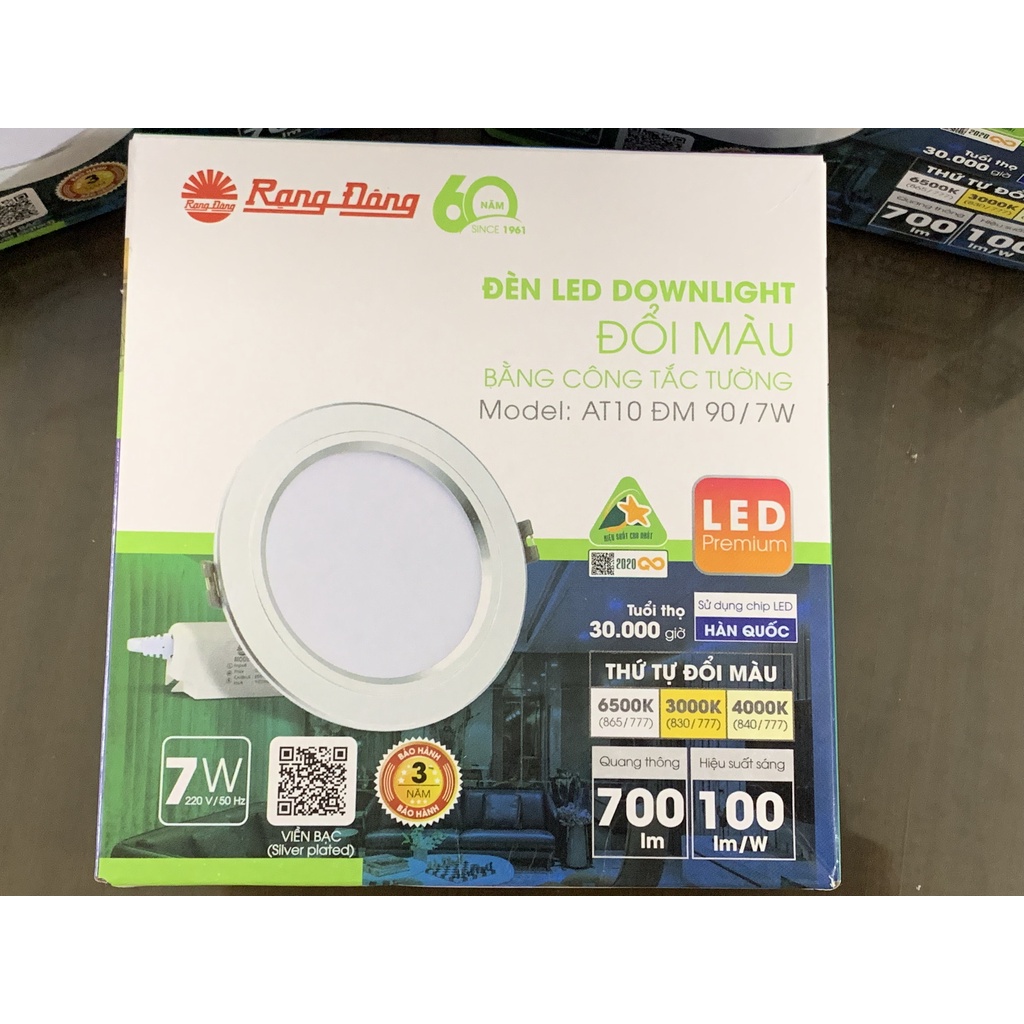 Đèn LED Âm trần Downlight Đổi màu AT10 Rạng Đông 7W/90 Viền vàng, viền bạc