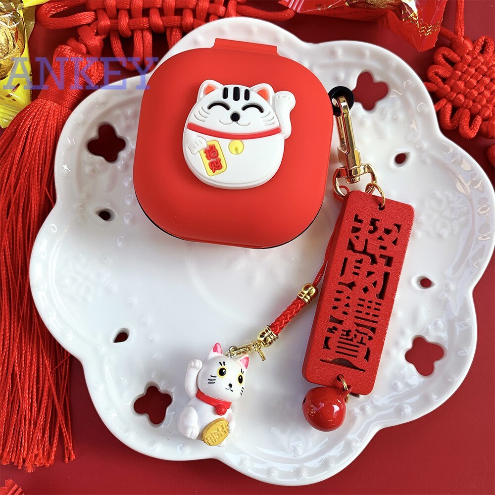 Samsung Galaxy Buds 2 / Buds Pro / Buds LIVE Vỏ bảo vệ hộp sạc hình mèo thần tài