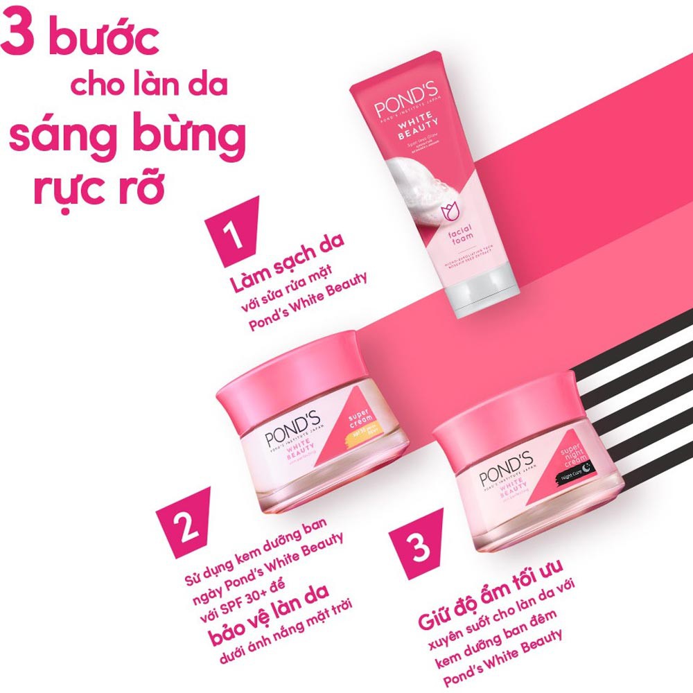 Combo Sữa Rửa Mặt Và Kem Dưỡng Trắng Hồng Tinh Khiết Ponds Beauty White ngày và đêm 30g