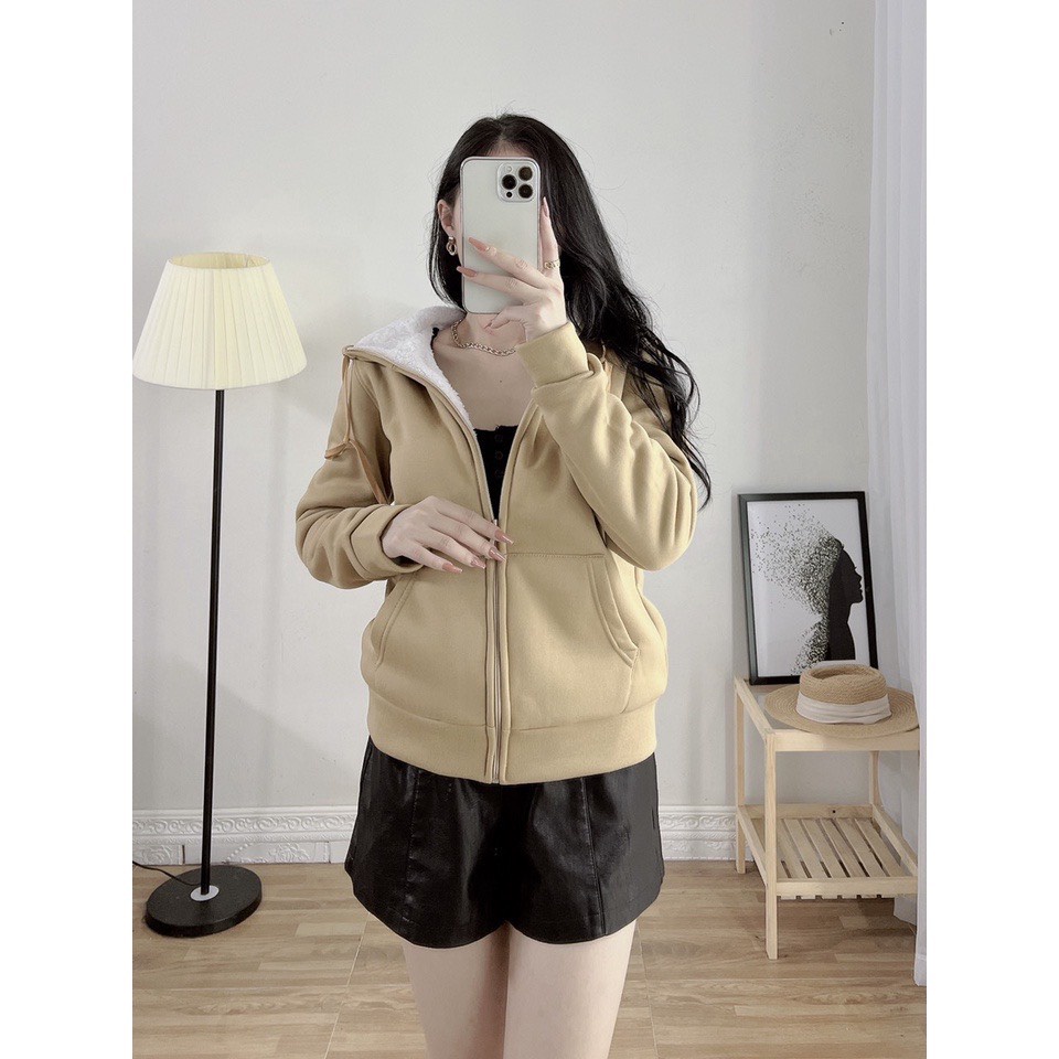 Áo khoác nỉ nữ lót lông, Áo hoodie kéo khóa nữ ấm áp trẻ trung Mamen Shop | BigBuy360 - bigbuy360.vn