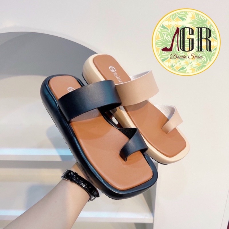 Dép xuồng xỏ quai cắt xéo lót nâu da mềm 3 cm