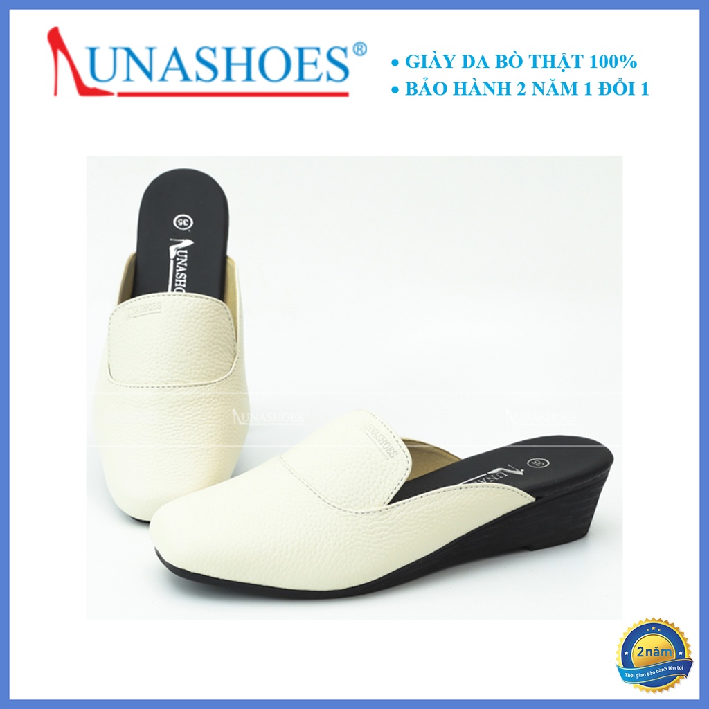 Sục da nữ 3p LUNASHOES 6208 dép cho mẹ màu đen nâu trắng da bò 100% cao 3 phân bảo hành 24 tháng đi êm chân dễ phối đồ