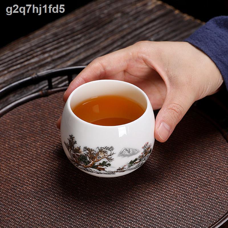 ✢ ✗ ❆✳▣Chén trà ngọc bích bằng sứ trắng đơn cá nhân sư phụ đặc biệt gốm Kung Fu nhà tách
