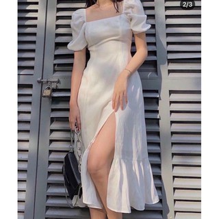 Đầm trắng đuôi cá xẻ tà 🌵