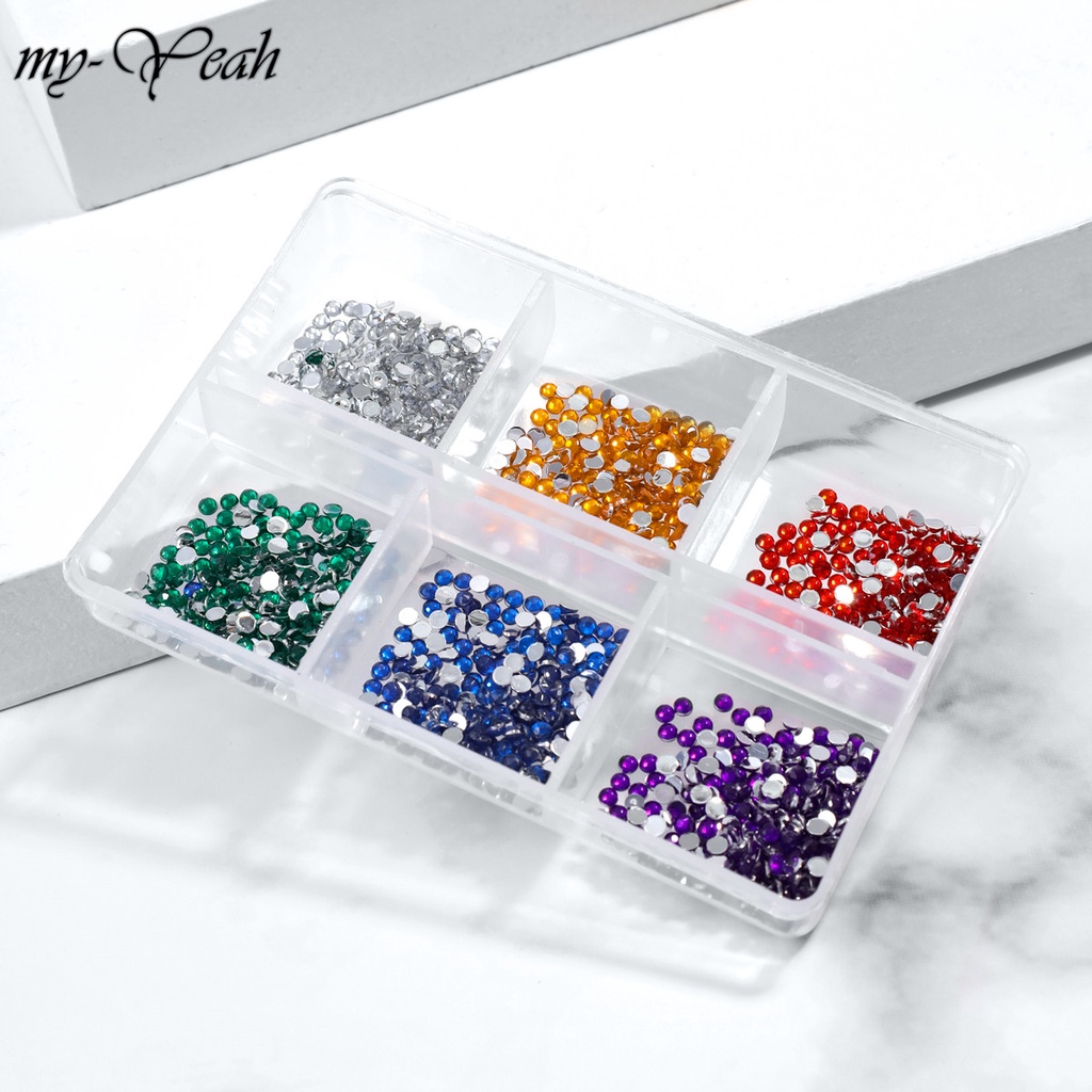 MONJA [Hàng mới về] Hộp 6 loại đá trang trí móng 3D nghệ thuật nhiều màu tiện dụng