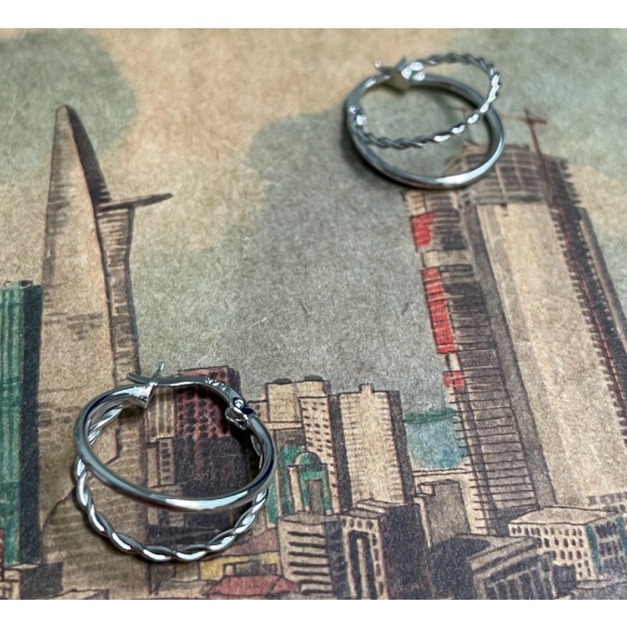 Bông tai vòng tròn đôi phong cách retro, Hongkong cho nữ