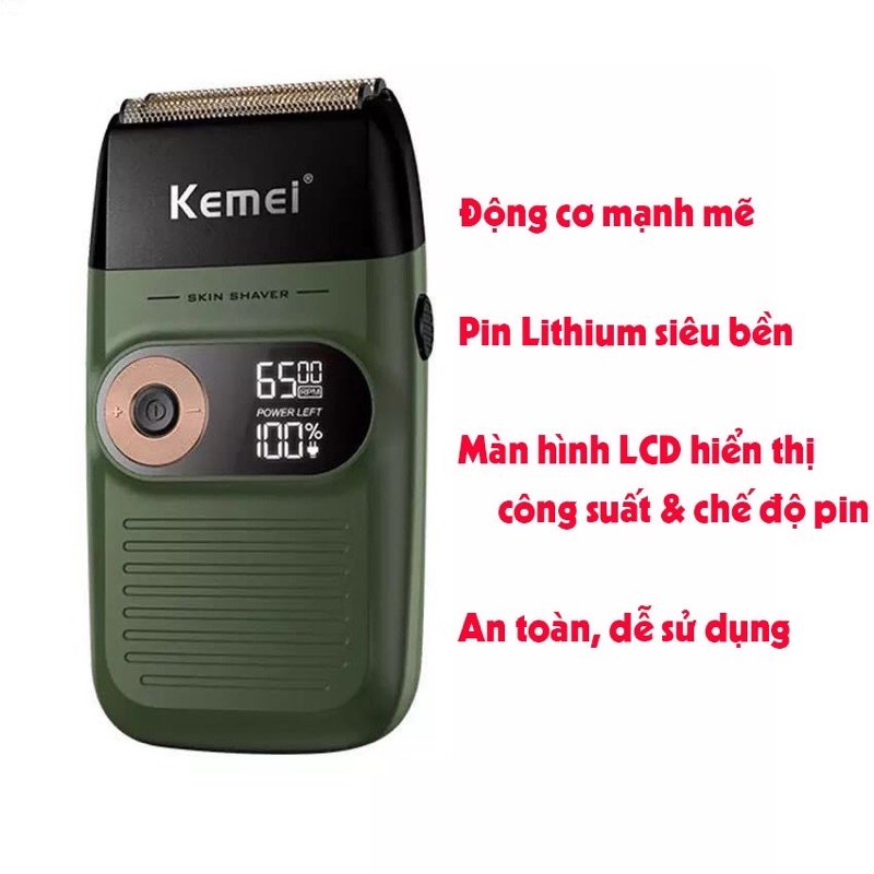 Máy cạo râu Kemei 2026 Có Dao Cắt Râu Dài Công suất 5W Cạo Sát Không Rát Sạch Gọn