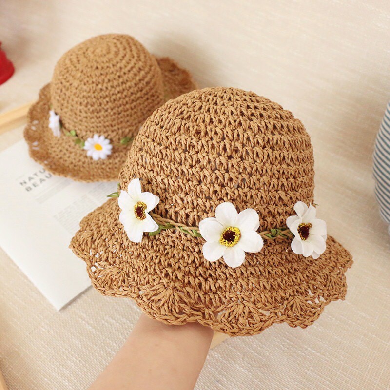 Mũ Đi Biển Đính Hoa Phong Cách Hàn Quốc Cho Bé