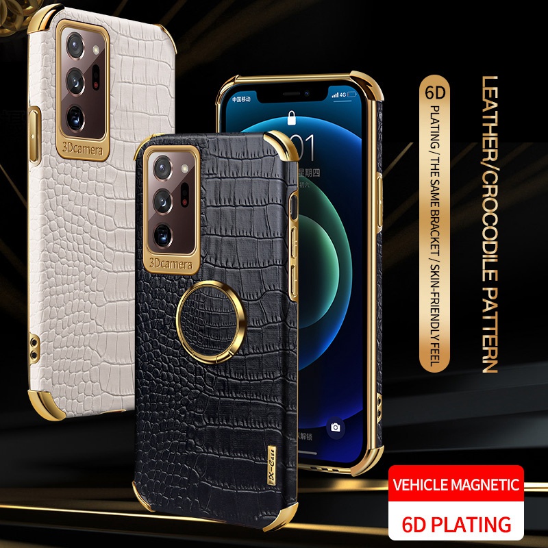 Ốp Điện Thoại Da Cá Sấu Phối Silicon Mềm Có Vòng Đỡ Kim Loại Cho Samsung Galaxy Note 20 Ultra Note 10 Plus 10Lite 8 9 S10Plus S20FE