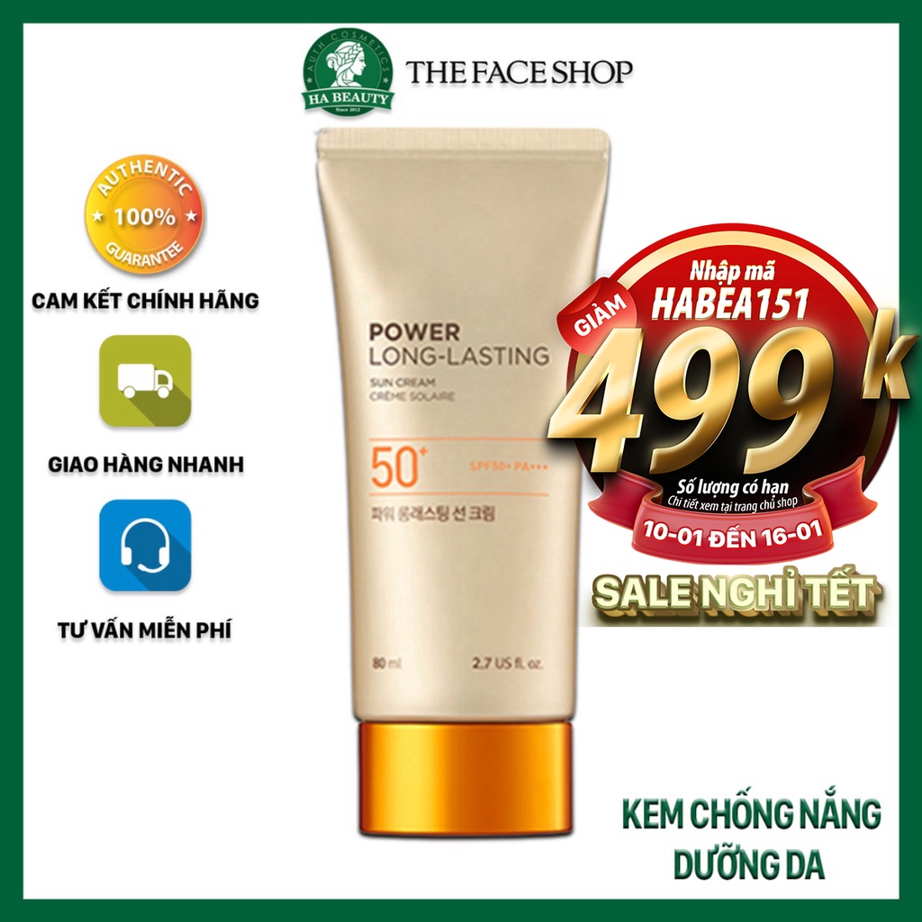 Kem chống nắng trang điểm dưỡng da chống nước lâu trôi The Face Shop Natural Sun Eco Power Long Lasting SPF50+PA+++ 80ml