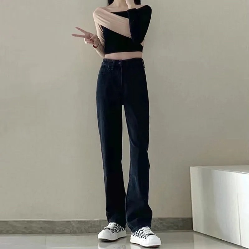 Quần Jeans Nữ Màu Đen Trắng Nâu Sữa Ống Đứng Phom Suông Cài 1 Cúc Chất Loại 1 Phong Cách Ulzzang Basic Mặc Hàng Ngày
