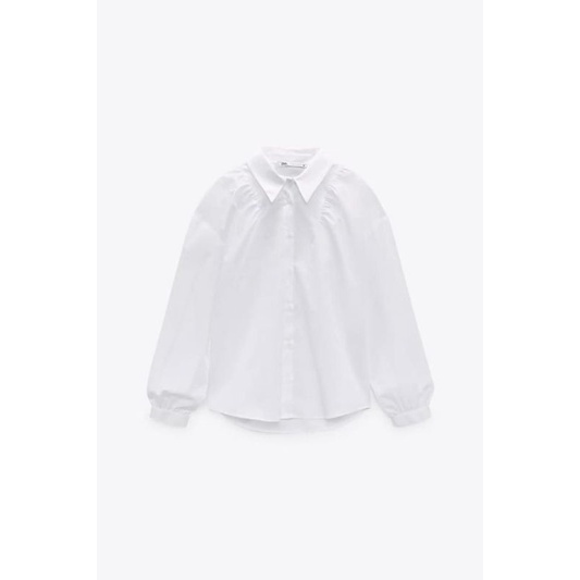 Áo sơ mi ZARA xuất xịn voan lụa trắng tay dài phồng dúng cổ đúc