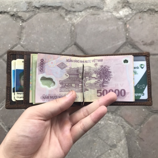 Ví kẹp tiền Money Clip da bò sáp cho nam