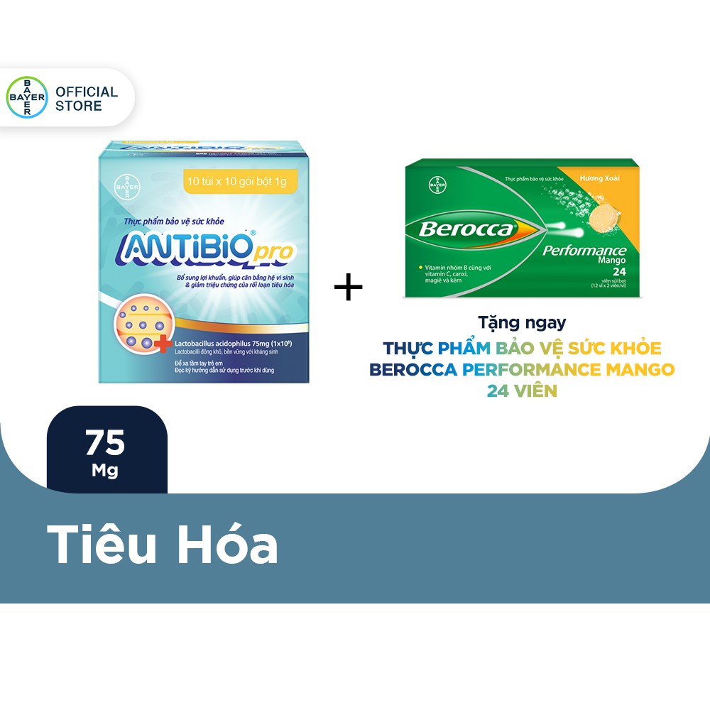 Thực Phẩm Bảo Vệ Sức Khoẻ Bổ Sung Lợi Khuẩn Antibio Pro 100 Gói (10 Túi x 10 Gói Bột 1G) - Tặng Berocca 24 Viên