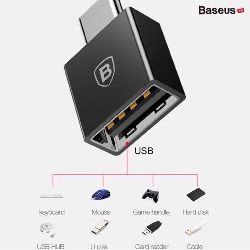 Đầu chuyển OTG type C sang USB baseus chất liệu hợp kim nhôm và nhựa cao cấp- Đầu USB OTG type-C sang USb