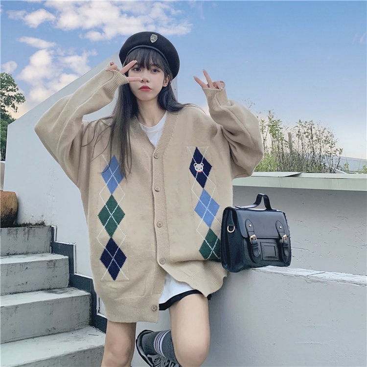 Áo Khoác Cardigan Dệt Kim Tay Dài Dáng Rộng Thêu Họa Tiết Kẻ Sọc Dễ Phối Đồ Cho Nữ | BigBuy360 - bigbuy360.vn