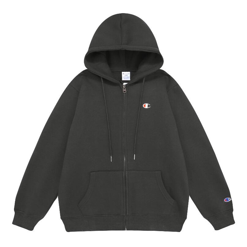 ❤ ❀  Champ-i-o-------Áo Khoác Hoodie Tay Dài Vải Cotton Phối Nhung Khóa Kéo Thêu Logo Thời Trang Cho Nam Và Nữ