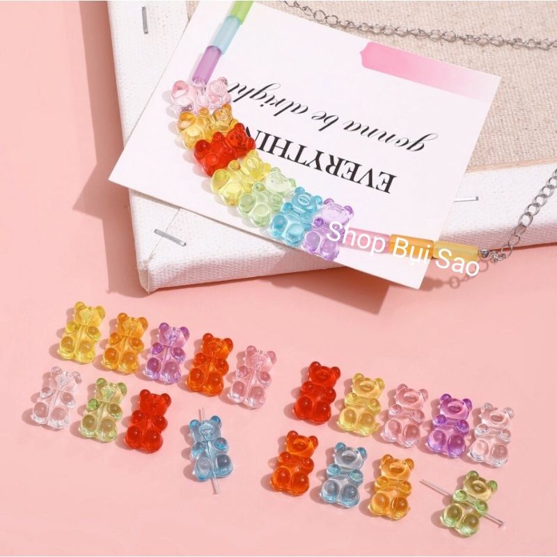 Charm Gấu Gummy Bear thạch trong cứng xỏ lỗ 2 đầu /Nguyên liệu làm vòng tay /handmade / resin