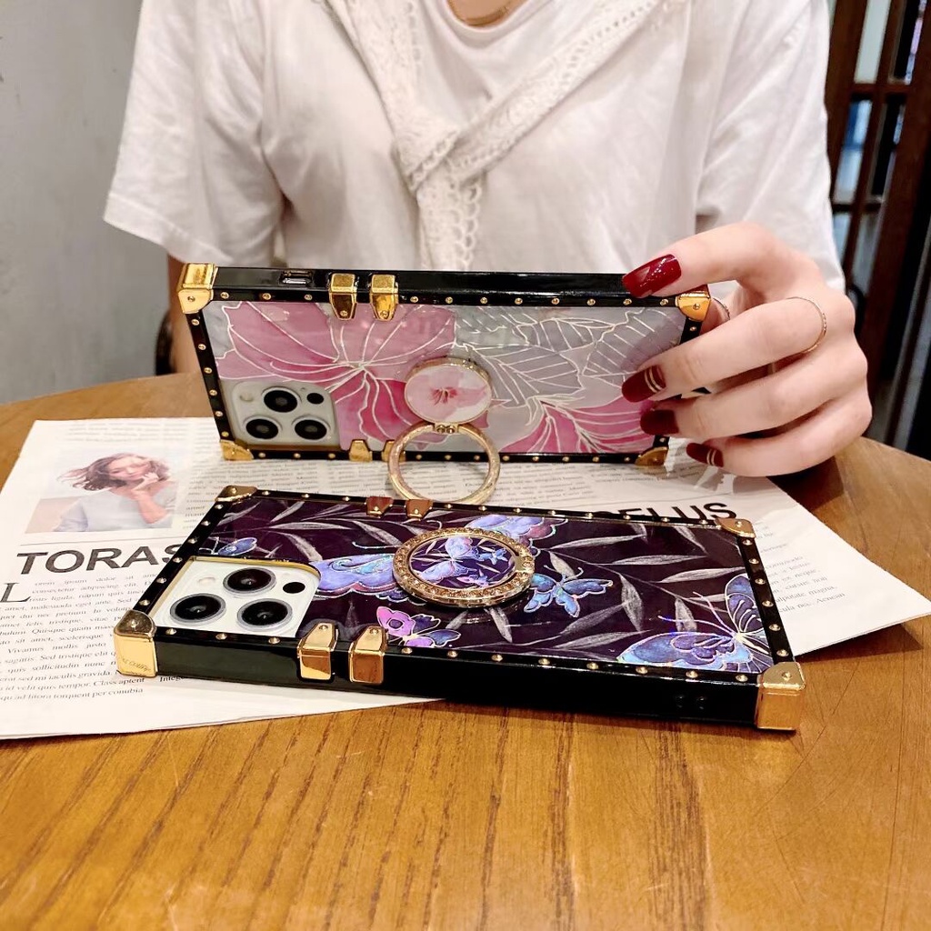 Ốp Điện Thoại Họa Tiết Hoa / Bươm Bướm Kèm Giá Đỡ Nhẫn Cho OPPO A16K A16 A76 A96 Reno 7 7Z 8Z Realme 9i 9 Pro C35