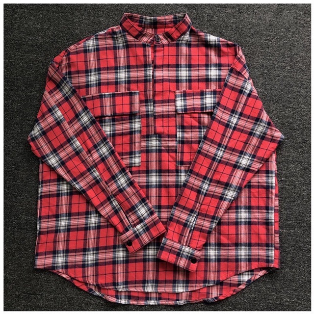Áo flannel Fear of God Plaid Pullover Henley Dad Shirt Blue/Red cao cấp full tag túi, áo sơ mi FOG
