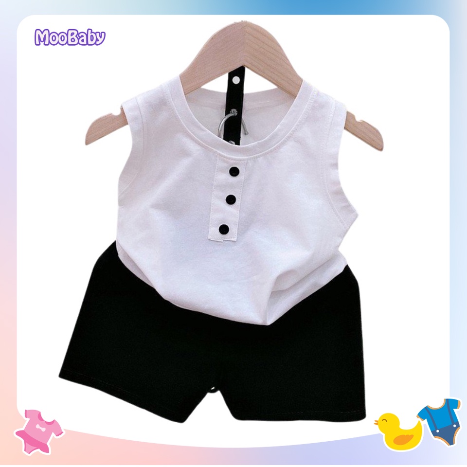 Bộ Ba Lỗ Cúc Bé Trai MOOBABY,Bộ Sát Nách Chất Cotton 4C Cao Cấp Cho Bé Từ 6-18Kg