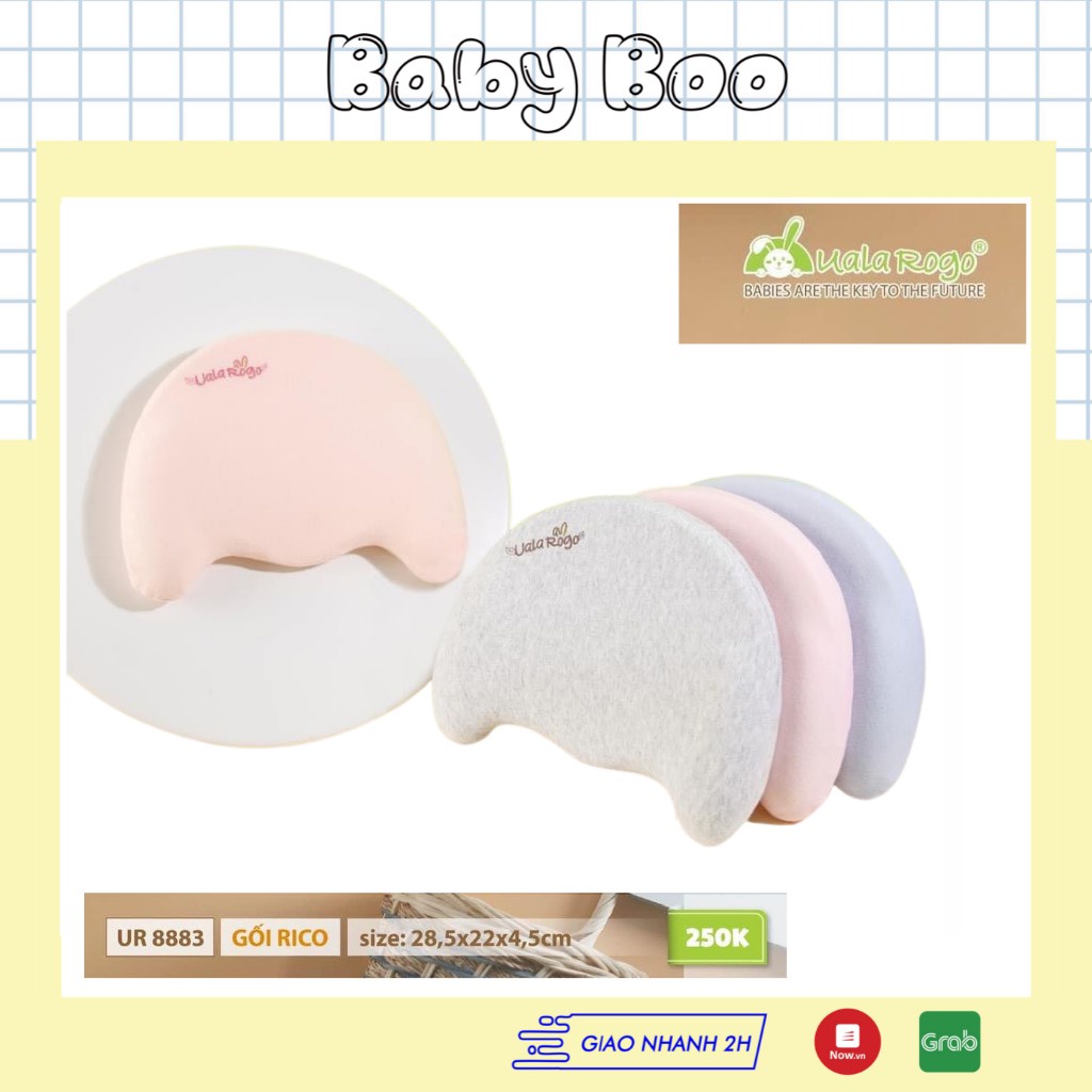 Gối sơ sinh UALA & ROGO Rico cao su non Memory Foam có lõm chống bẹp đầu [ babyboo ]