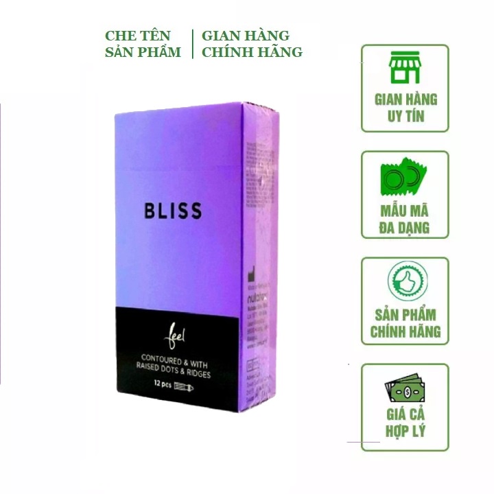 Bao cao su Gân Gai tăng khoái cảm Feel Bliss - hộp 12 chiếc - Malaysia