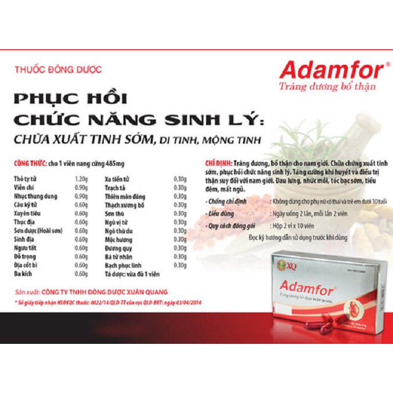 Viên uống tăng cường sinh lý Adamfor - Giúp bổ thận ,tráng dương  , chống XTS - hộp 10 viên