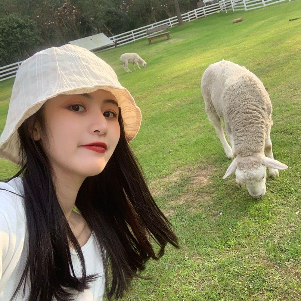 NICKOLAS Mũ Bucket Họa Tiết Kẻ Sọc Phong Cách Retro Hàn Quốc Thời Trang Mùa Hè Cho Nữ