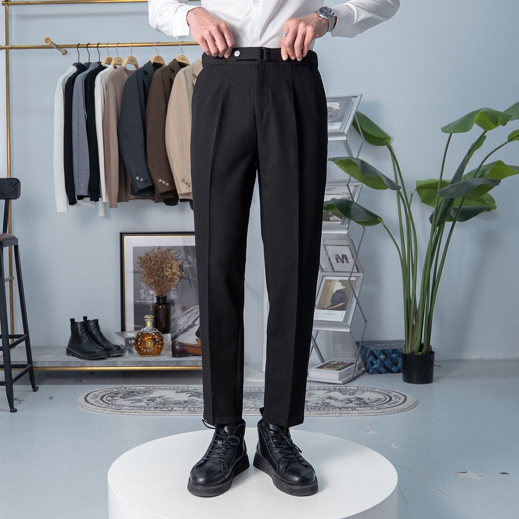 Quần âu nam có đai chỉnh eo Sidetab, quần cạp cao nam dáng baggy vải tuyết mưa MANTO FASHION QD329