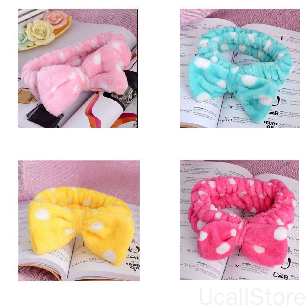 Băng đô cài tóc phối nơ họa tiết chấm bi kẻ sọc dễ thương bằng chất liệu mềm mại dùng cài tóc khi trang điểm/ mát xa