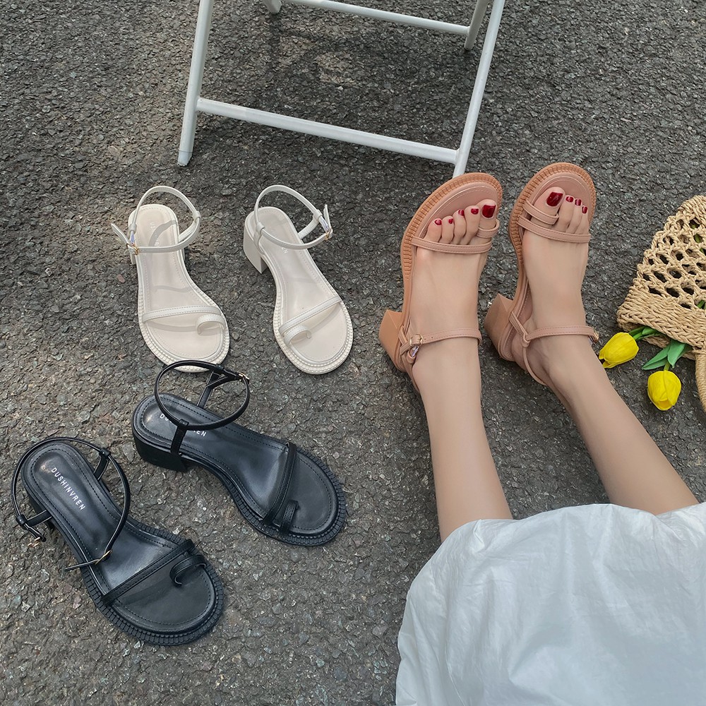 Sandal nữ xỏ ngón dây mảnh đế vuông cao 5cm