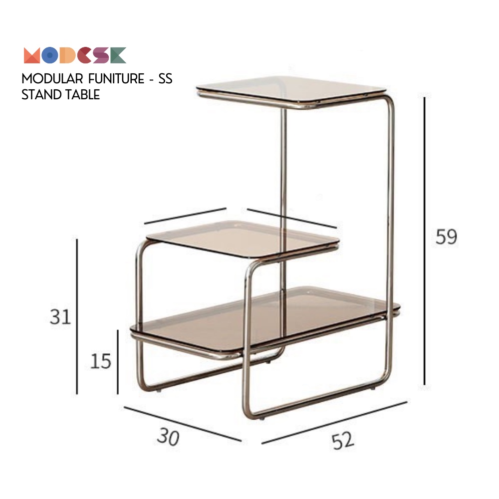 Kệ Sofa - Đầu Giường MODESK SS Sofa Stand Table khung Inox 304 Kính Cường Lực [phòng khách - quán cafe]