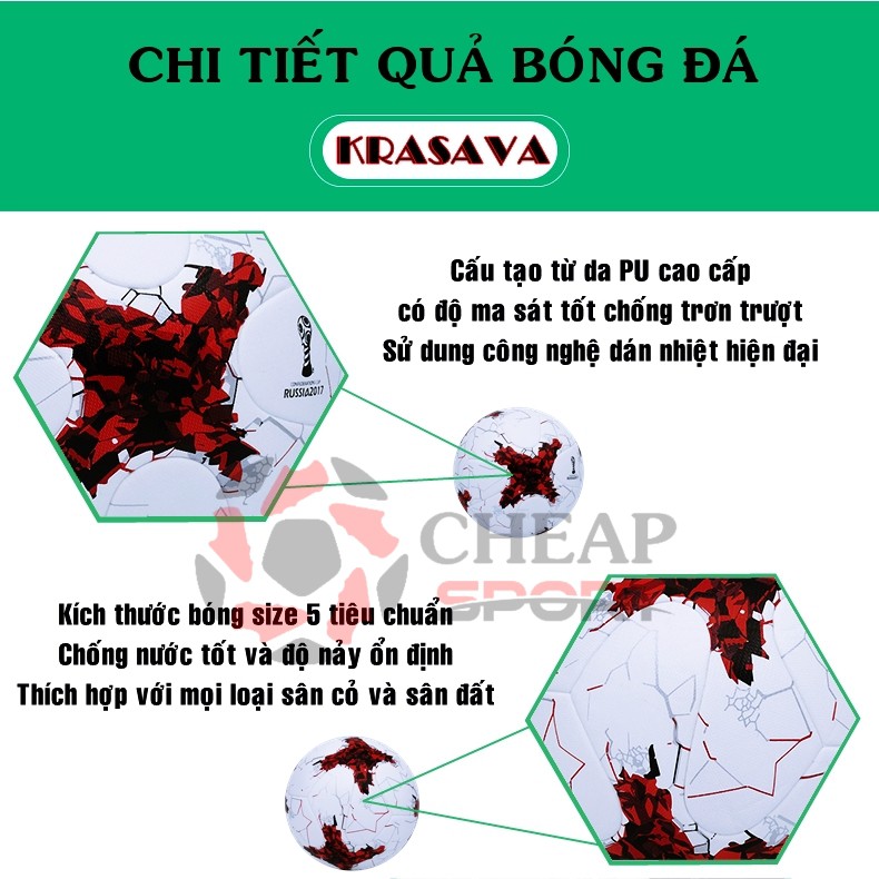 Bóng Đá Size 4 5 Krasava Confederations Cup Da PU Cao Cấp (Bóng Đúc Loại 1)