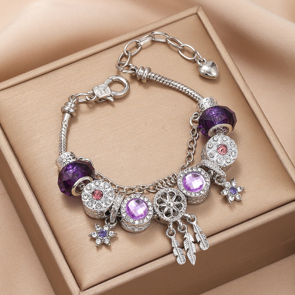 Vòng Đeo Tay Màu Tím Hình Dreamcatcher Lục Giác Thời Trang Cho Nữ