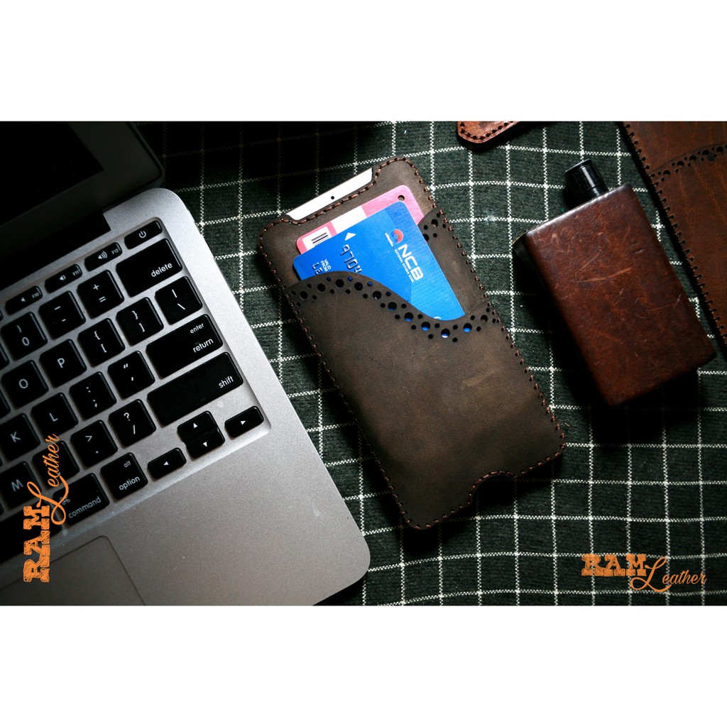 Bao Da Điện Thoại IPHONE Da Bò Thật Đặt Riêng - RAM Leather Cover One Dark Brown