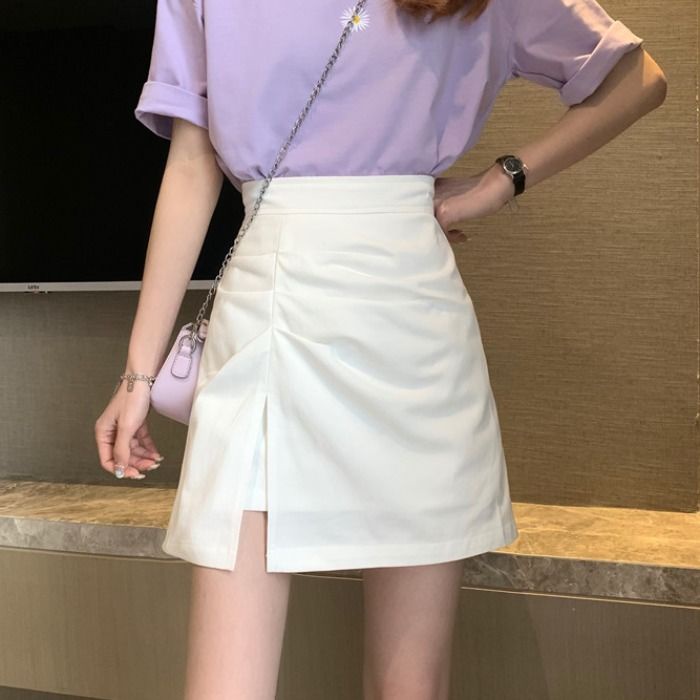 Chân Váy Lưng Cao Xẻ Tà Thời Trang Mùa Hè Hàn Quốc Cho Nữ