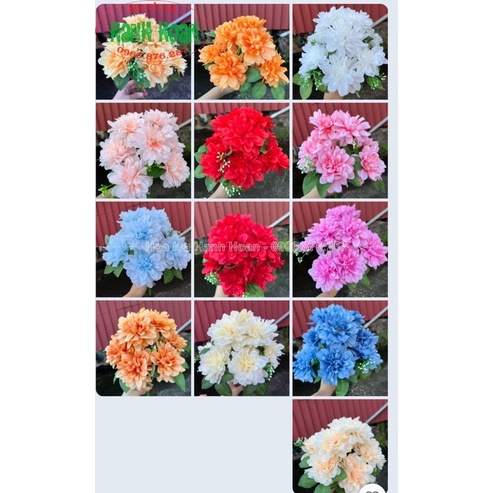 Chùm hoa thược dược 9 bông cao cấp bông 10cm- Hoa giả trang trí
