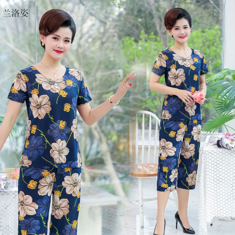 ĐỒ BỘ MẶC NHÀ TRUNG NIÊN NỮ- BỘ THUN TĂM HOA SANG TRỌNG | BigBuy360 - bigbuy360.vn