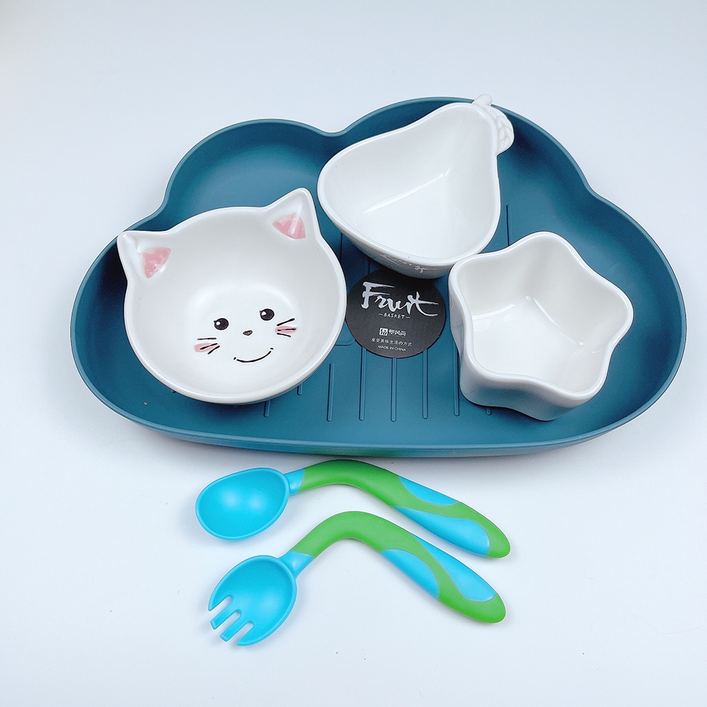 Bát Sứ Ăn Dặm, Combo Chén Bát Sứ Ăn Dặm Cho Bé Nhiều Hình Màu Sắc Đáng Yêu Ngộ Nghinh Tặng Kèm Thìa Bẻ Cong