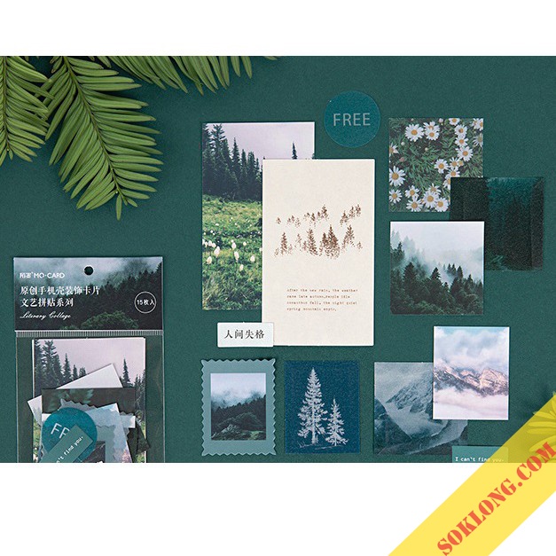 Hình nhãn dán Sticker 15 ảnh trang trí sổ, thiệp hình thiên nhiên/hồng Pastel Tuệ Minh