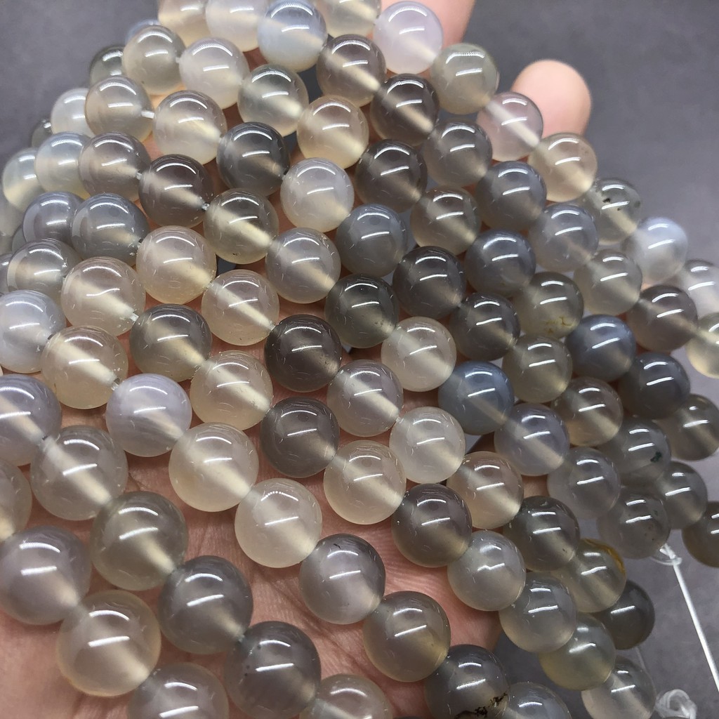 Chuỗi hạt màu xám khói 4-12mm hình tròn từ đá tự nhiên chuyên dụng làm vòng tay DIY