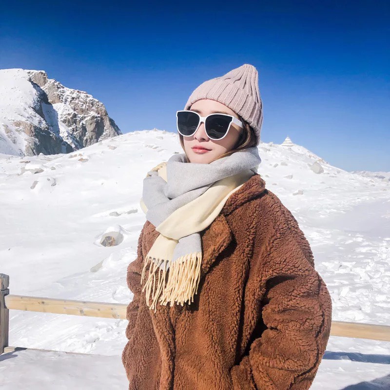 KHĂN CHOÀNG CASHMERE LÔNG CỪU MÀU TRƠN 2 MẶT SIÊU TO GIỮ ẤM NGÀY ĐÔNG