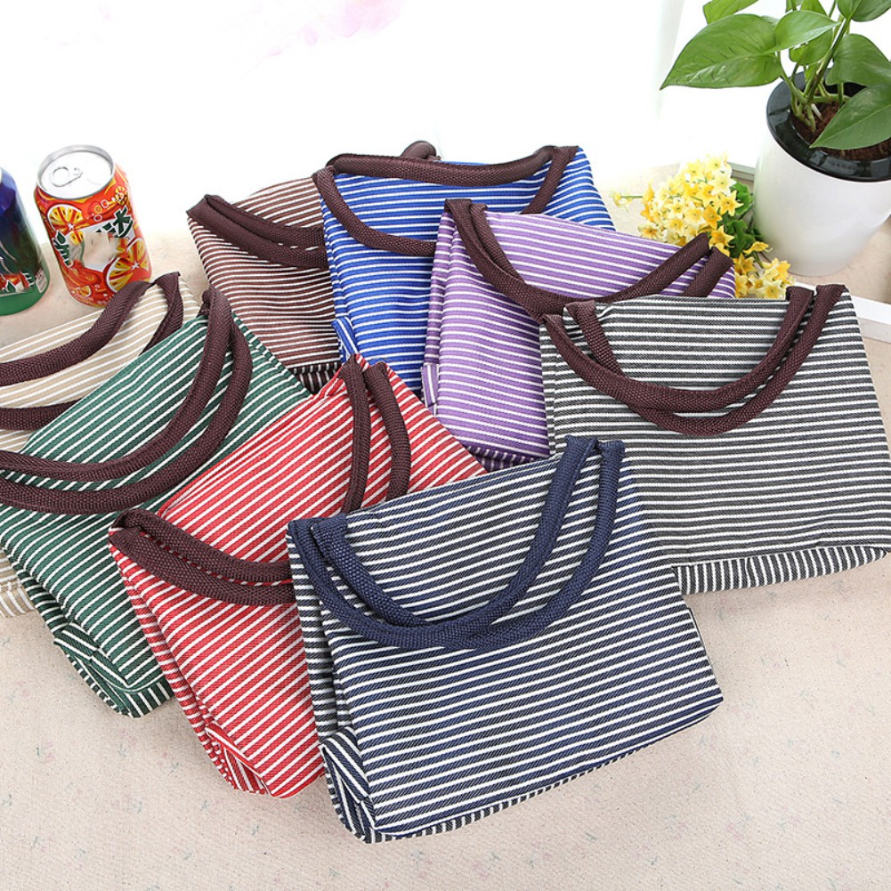 Túi đựng hộp cơm trưa phối họa tiết sọc ngang đơn giản xinh xắn | BigBuy360 - bigbuy360.vn