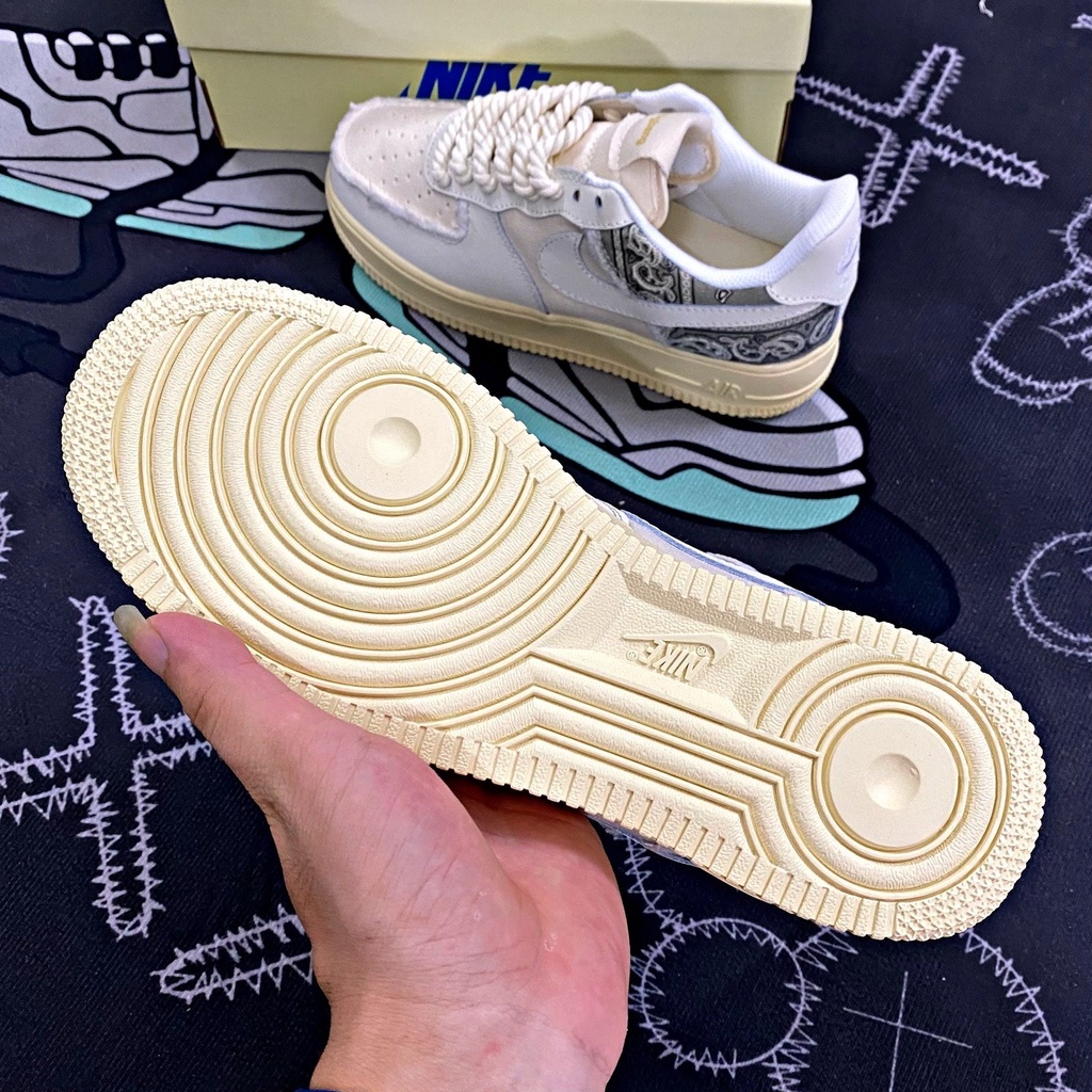 🔥 UY TÍN Giày thể thao AF1 dây thừng xám kem họa tiết, Giày sneaker air force 1 dây thừng bản đẹp mới 2023