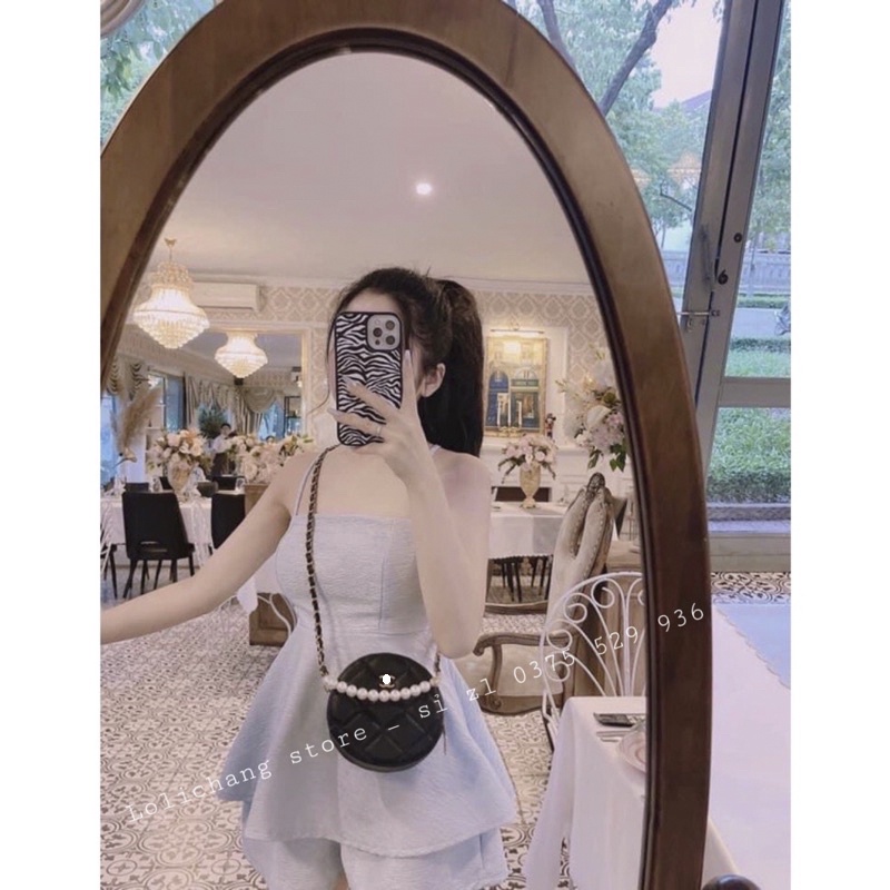 Túi Xách Nữ Đeo Chéo Cầm Tay Dáng Tròn Quai Ngọc Sang Chảnh Kèm Dây Tiểu Thư M35