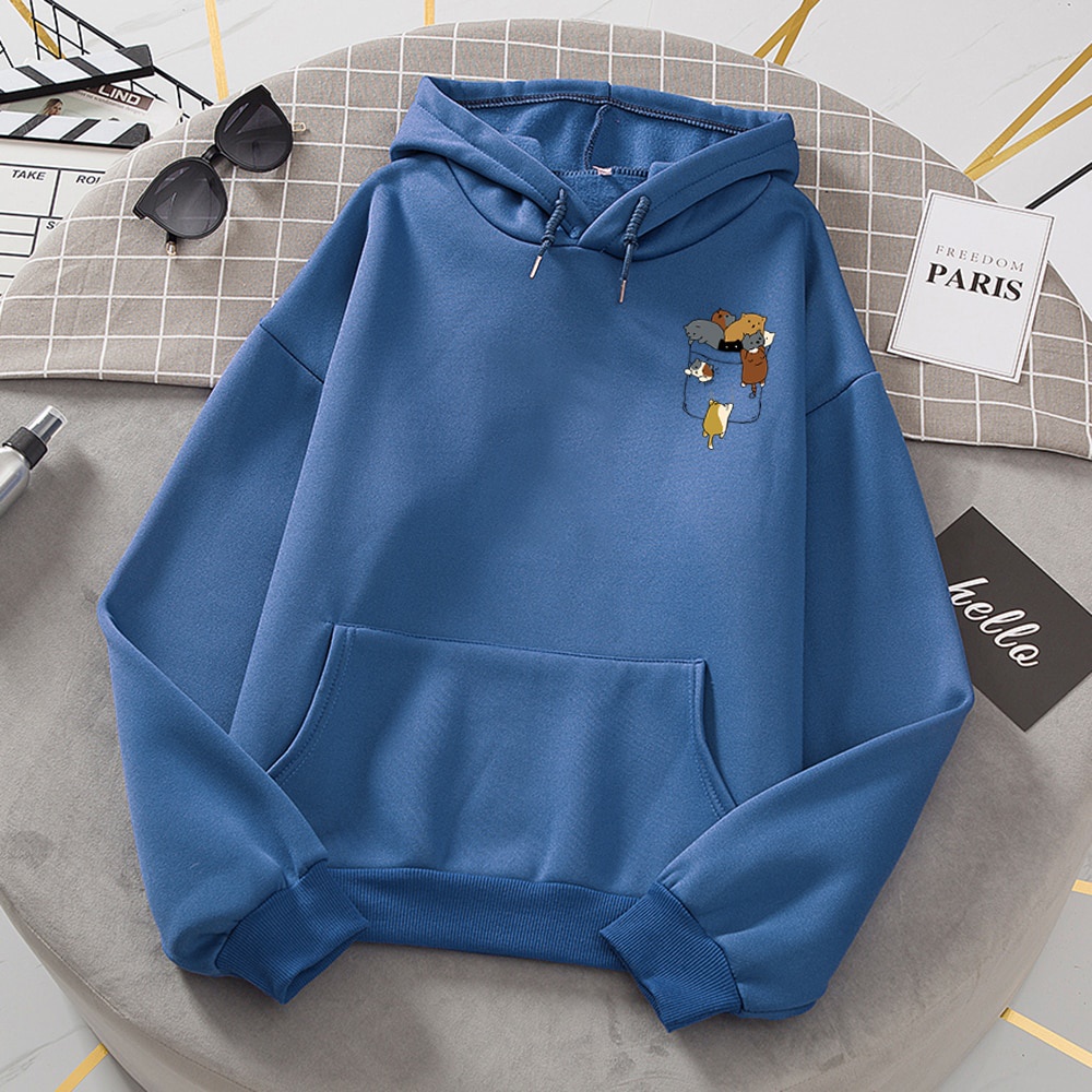 Áo Hoodie Mùa Thu Dáng Rộng In Hình Mèo Bò Hoạt Hình Cổ Điển Bằng Lông Cừu Cho Nữ