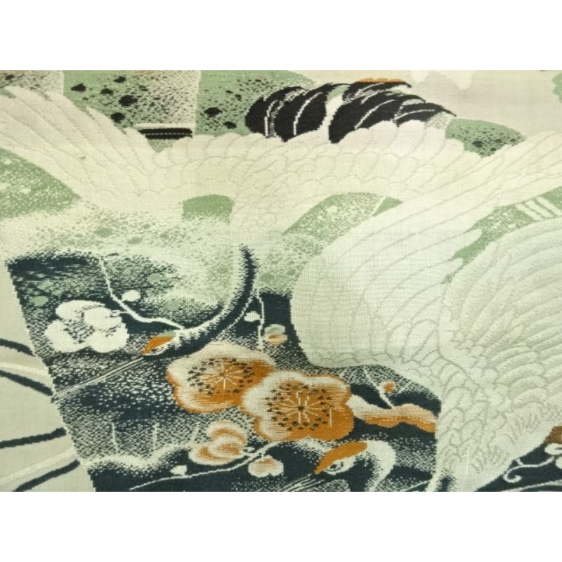Trang phục truyền thống Nhật Bản- Antique Maru Obi - Hoa văn hoa cỏ và chim hạc