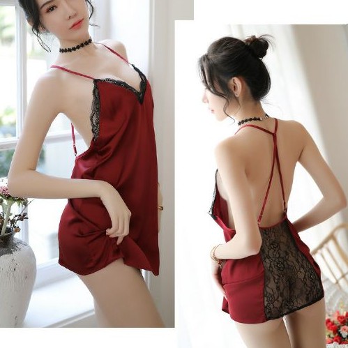 Đầm ngủ lụa cao cấp mix ren Nhà Kho TuTu S012